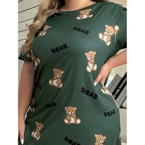 Teddy Bear Print Women 4XL Sleep Dress Short Sleeve Short Sleeve NEW
